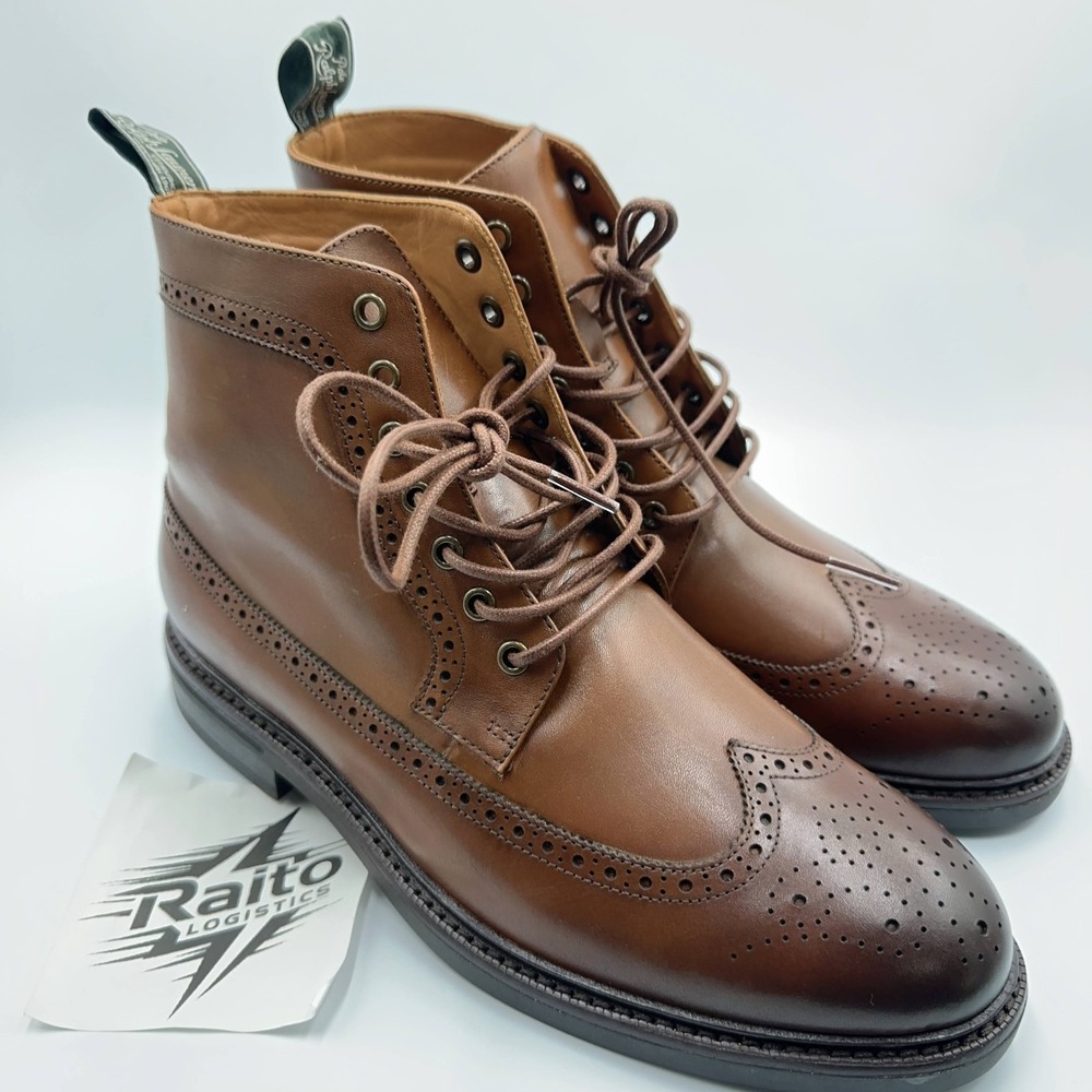 Mens Size 8 Polo Ralph Lauren Wingtip Boots Asher Leather Classic Brogue Brown